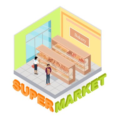 Süpermarket fırın bölümü izometrik vektör