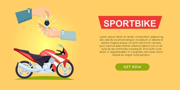 Sportbike Online kopen. Fiets verkoop. Webbanner. — Stockvector
