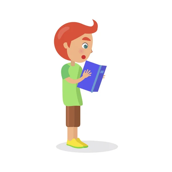 Perfil de Redhead Boy with Textbook Reading Book — Vetor de Stock