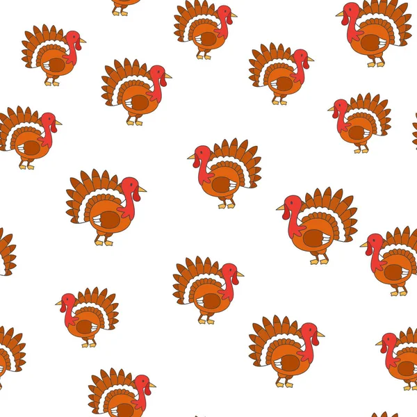 Thanksgiving Turquie oiseau dessin animé modèle sans couture — Image vectorielle