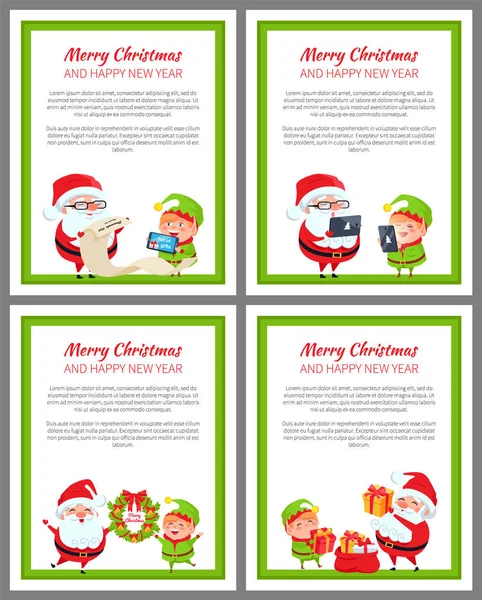 Feliz Navidad y Feliz Año Nuevo Conjunto de tarjetas — Vector de stock