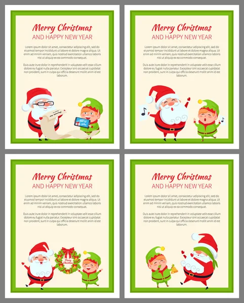 Quatre Joyeux Noël et Joyeux Nouvel An Cartes — Image vectorielle