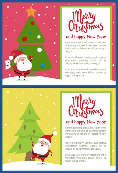 Feliz Natal Feliz Ano Novo Poster Santa Árvore — Vetor de Stock