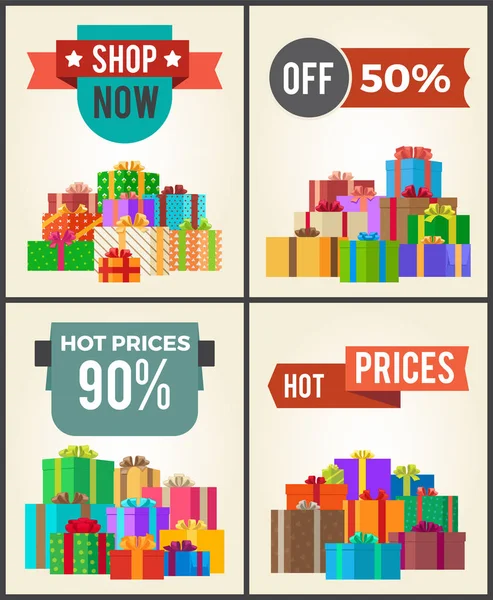 Shop nu Hot prijs 90 helft korting Promo etiketten — Stockvector