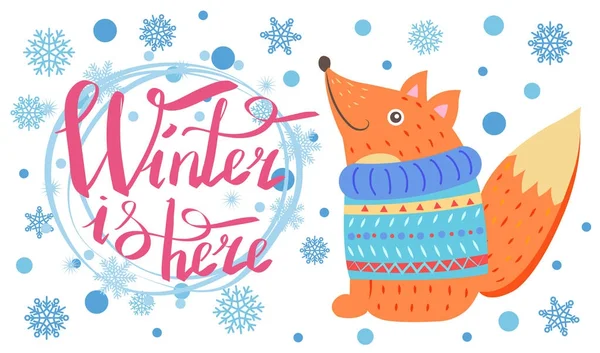 L'inverno è qui Manifesto con Fox Vector Illustrazione — Vettoriale Stock