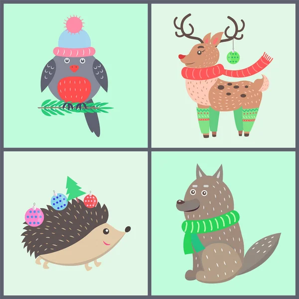 Animal Collection of Posters Vector Illustration — Stock Vector