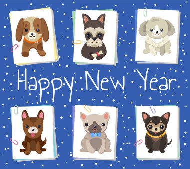 Mutlu yeni yıl evcil hayvan Poster vektör çizim