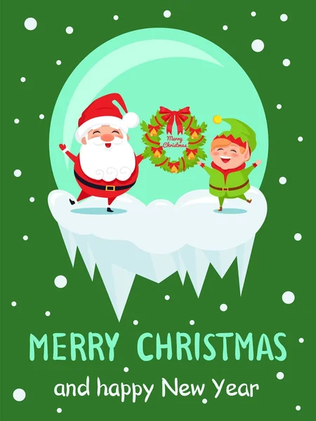 圣诞快乐新年海报精灵圣诞老人 — 图库矢量图片