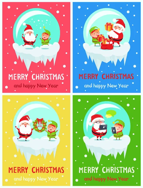 Feliz Año Nuevo Feliz Navidad Poster Santa Elf — Archivo Imágenes Vectoriales