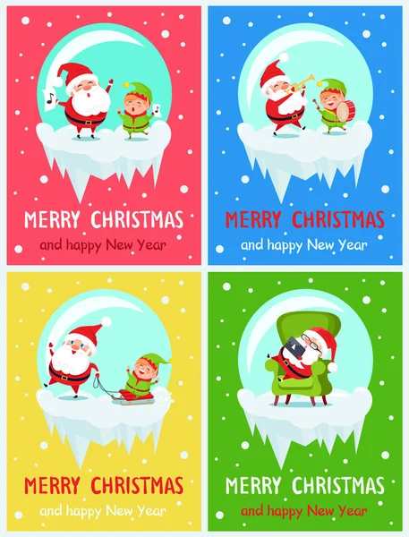 Merry Christmas Placards Set Vector Illustration — Stock Vector