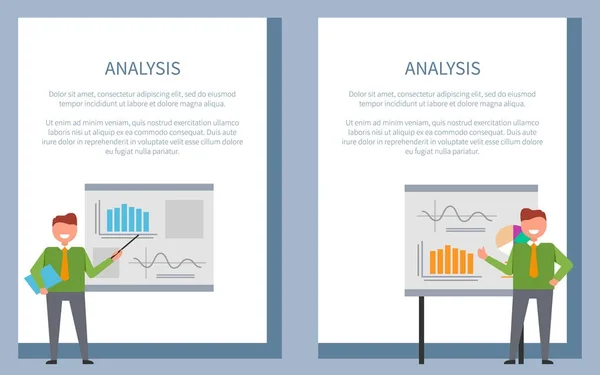 Affiche d'analyse avec des hommes d'affaires debout au conseil — Image vectorielle