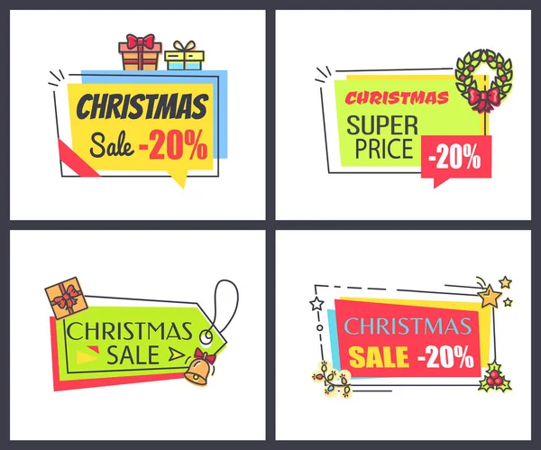 Christmas Sale -20 Posters Vector Illustration — Stock Vector