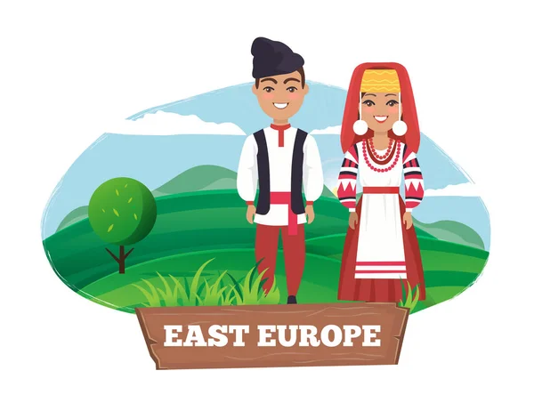 Europa dell'est L'uomo e le donne nell'illustrazione vettoriale — Vettoriale Stock