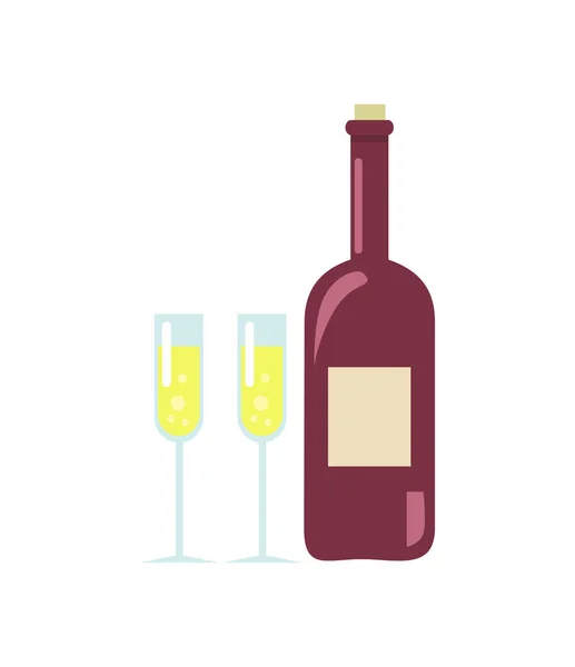 Vin non ouvert et deux verres Illustration vectorielle — Image vectorielle