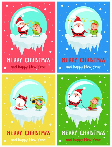 Feliz Navidad y Feliz Año Nuevo tarjetas de felicitación — Vector de stock
