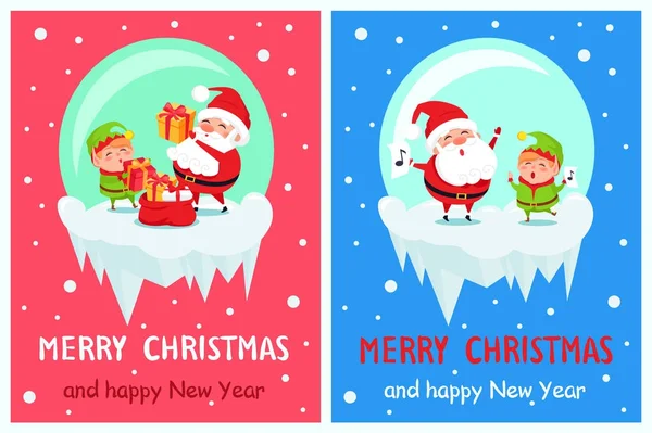 圣诞快乐新年海报圣诞老人精灵 — 图库矢量图片