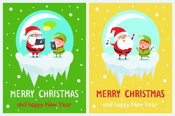 圣诞快乐, 新年两张海报 — 图库矢量图片