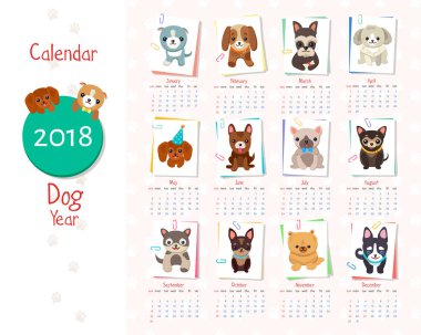 Takvim köpek yıl sette vektör Illiustration