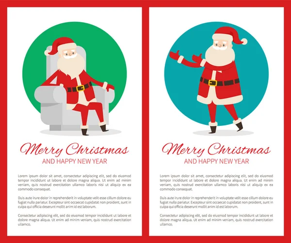 Veselé Vánoce šťastný nový rok plakát s Santa — Stockový vektor
