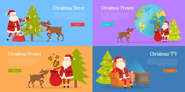 Boże Narodzenie dekoracje i obecnie z Santa Claus — Wektor stockowy