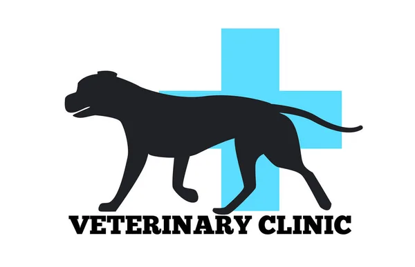 Ветеринарная клиника Дог Черный Силуэт Синий Крест — стоковый вектор