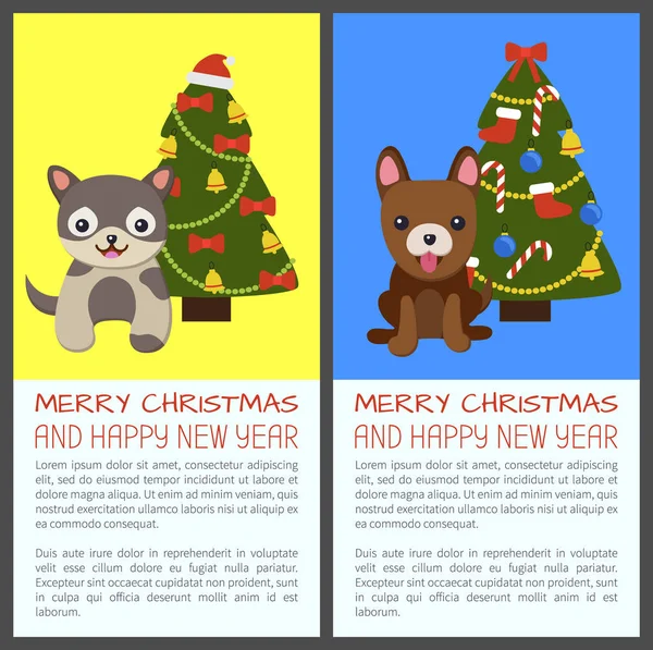 Feliz Navidad Set de Perros Vector Ilustración — Vector de stock