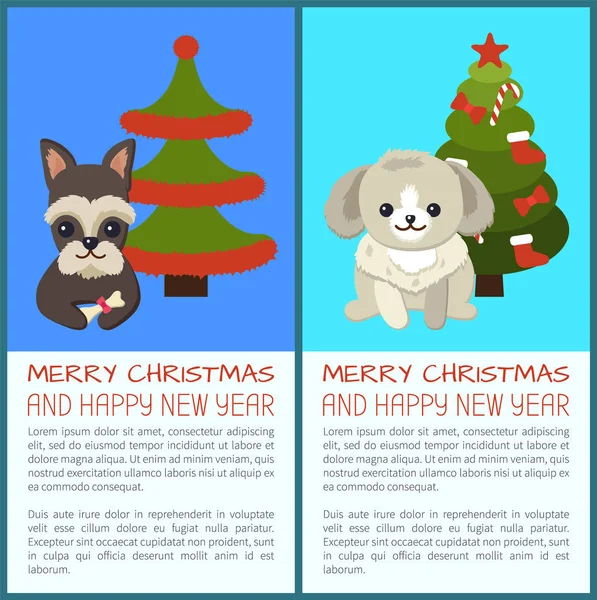 Feliz Navidad Set de Perros Vector Ilustración — Vector de stock