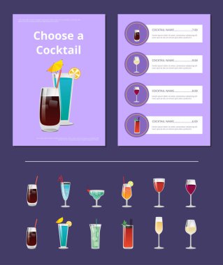 Kokteyl menü çubuğu düzeni alkol içecek seçin