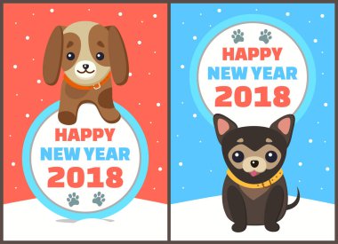 Mutlu yeni yıl 2018 köpekler vektör çizim ayarla