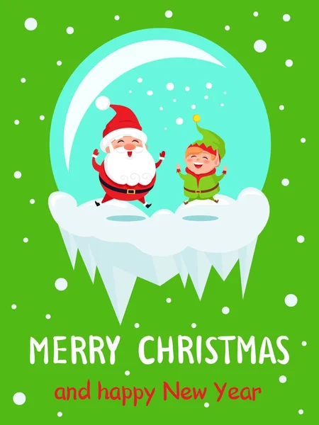 Cartão postal Feliz Natal Feliz Ano Novo Santa Elf — Vetor de Stock
