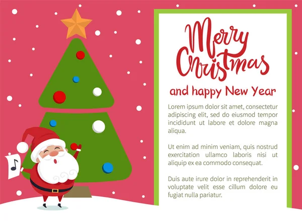 Joyeux Noël Bonne année Affiche Santa Tree — Image vectorielle