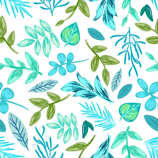 Drawn Plants Seamless Pattern Vector Illustration — Stock Vector