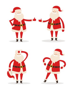 Santa kipi farklı poz vektör simge kümesi