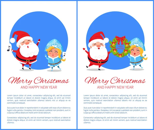 Joyeux Noël Bonne année Santa Snow Maiden — Image vectorielle