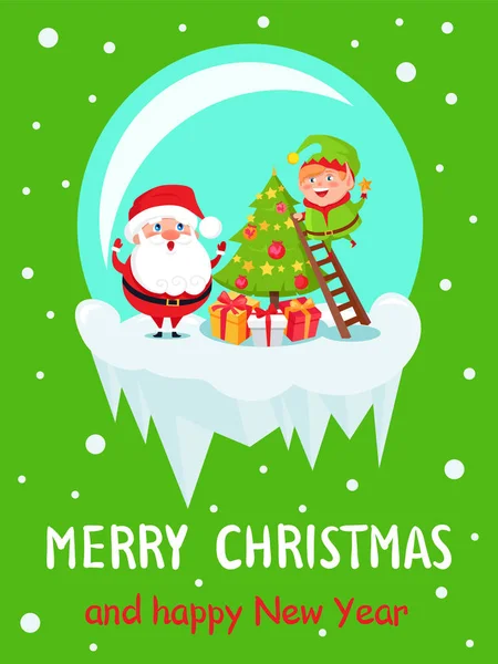 圣诞快乐新年海报圣诞老人精灵 — 图库矢量图片