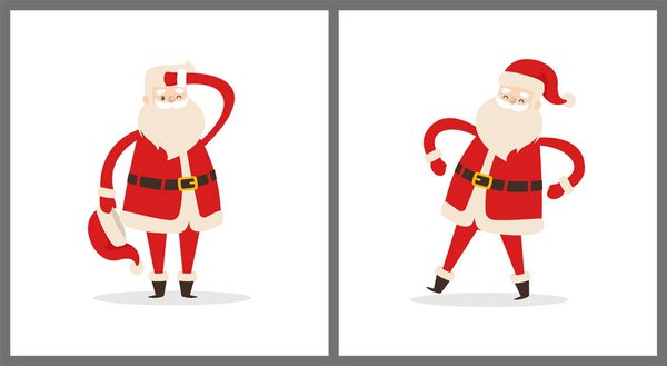 Santa Clauses Set Tired Father Christmas Icons