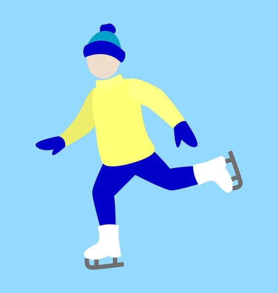 Patinaje sobre hielo Happy Man Icono Vector Ilustración — Archivo Imágenes Vectoriales