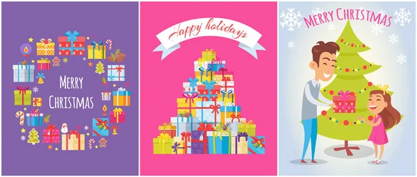 Feliz Navidad y Felices Fiestas Banners brillantes — Vector de stock