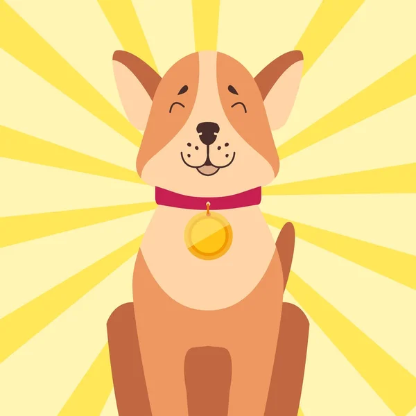 High-minded Akita-inu with Golden Medal on Neck — Stock Vector