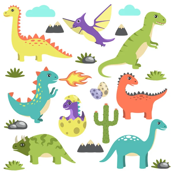 Conjunto de iconos de dinosaurios en la ilustración vectorial — Archivo Imágenes Vectoriales