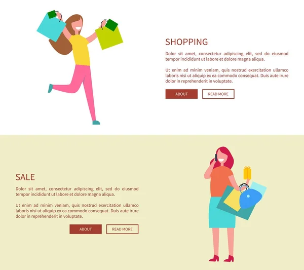 Vrouwtjes met boodschappentassen Vector Illustratie — Stockvector