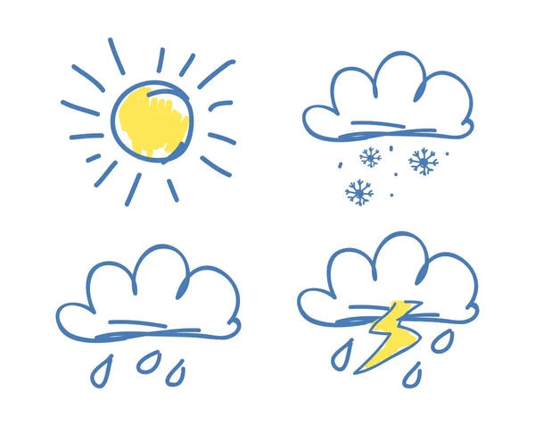 Počasí v sadu ikon na vektorové ilustrace modrá — Stockový vektor
