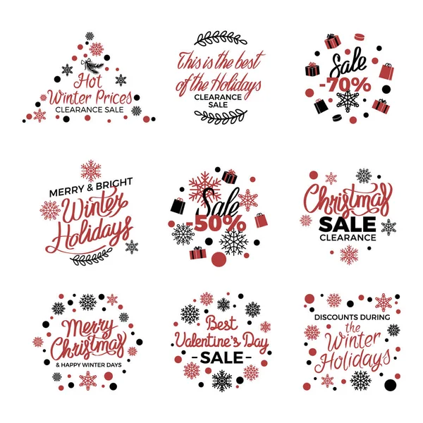 Étiquettes de vente de vacances d'hiver Affiche vectorielle sur blanc — Image vectorielle