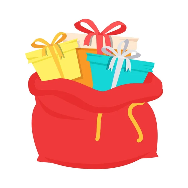 Santa Claus bolsa roja con caja de regalo Vector aislado — Vector de stock