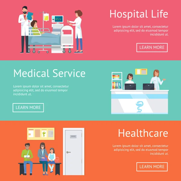 Krankenhausleben, medizinischer Dienst und Gesundheitsversorgung — Stockvektor