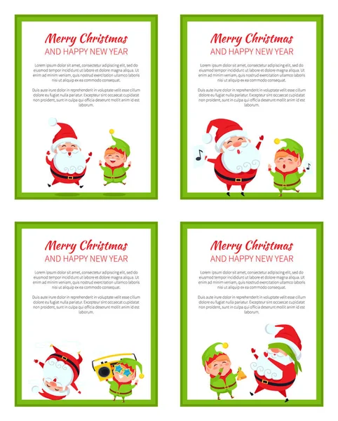Joyeux Noël Nouvel An affiche Père Noël et Elfe — Image vectorielle