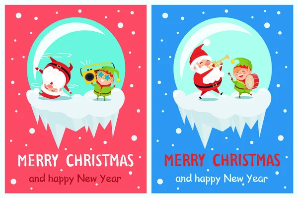 Merry Christmas and Happy New Year Greeting Cards — Stock Vector