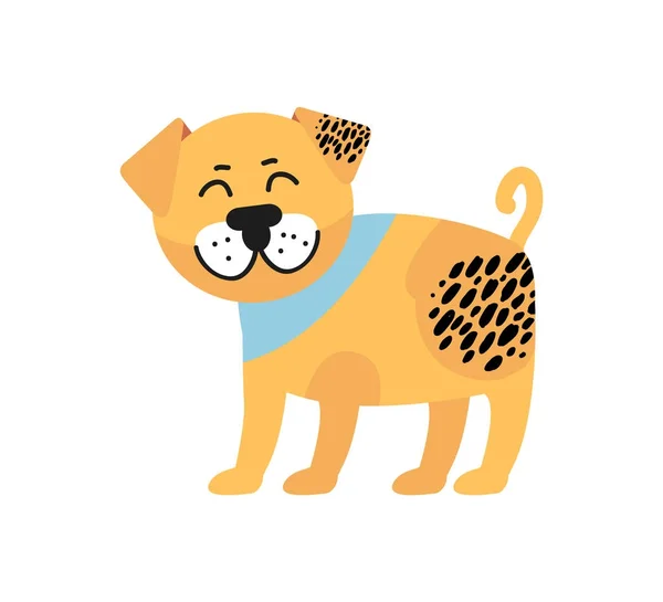 Lachende Pug met kraag afbeelding vectorillustratie — Stockvector