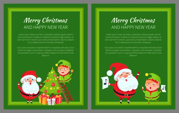Šťastný a veselý nový rok plakát Santa a Elf — Stockový vektor
