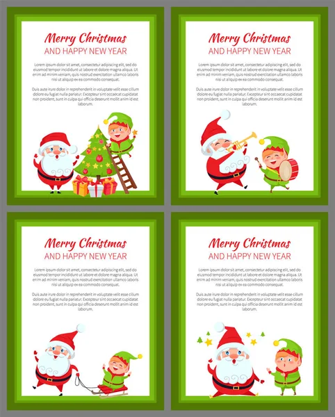 Čtyři Veselé Vánoce a šťastný nový rok bannery — Stockový vektor